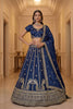 Luxurious Navy Blue Silk Embroidered Lehenga Choli with Peacock Motif Border and Designer Dupatta