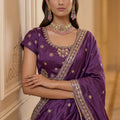 Stylish Purple Silk Embroidered Lehenga Choli with Peacock Motif Border and Designer Dupatta