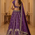 Stylish Purple Silk Embroidered Lehenga Choli with Peacock Motif Border and Designer Dupatta
