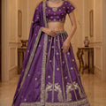 Stylish Purple Silk Embroidered Lehenga Choli with Peacock Motif Border and Designer Dupatta