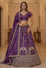 Stylish Purple Silk Embroidered Lehenga Choli with Peacock Motif Border and Designer Dupatta