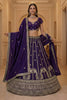Majestic Dark Purple Silk Embroidered Lehenga Choli with Peacock Motif Border and Designer Dupatta