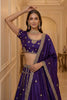 Majestic Dark Purple Silk Embroidered Lehenga Choli with Peacock Motif Border and Designer Dupatta