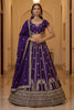 Majestic Dark Purple Silk Embroidered Lehenga Choli with Peacock Motif Border and Designer Dupatta