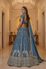 Exquisite Sky Blue Silk Embroidered Lehenga Choli with Peacock Motif Border and Designer Dupatta