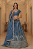 Exquisite Sky Blue Silk Embroidered Lehenga Choli with Peacock Motif Border and Designer Dupatta