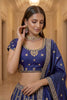 Amazing Blue Silk Embroidered Lehenga Choli with Peacock Motif Border and Designer Dupatta