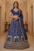 Amazing Blue Silk Embroidered Lehenga Choli with Peacock Motif Border and Designer Dupatta