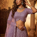 Luxury Lavender Net Heavy Embroidered Lehenga Choli with Designer Dupatta for Wedding