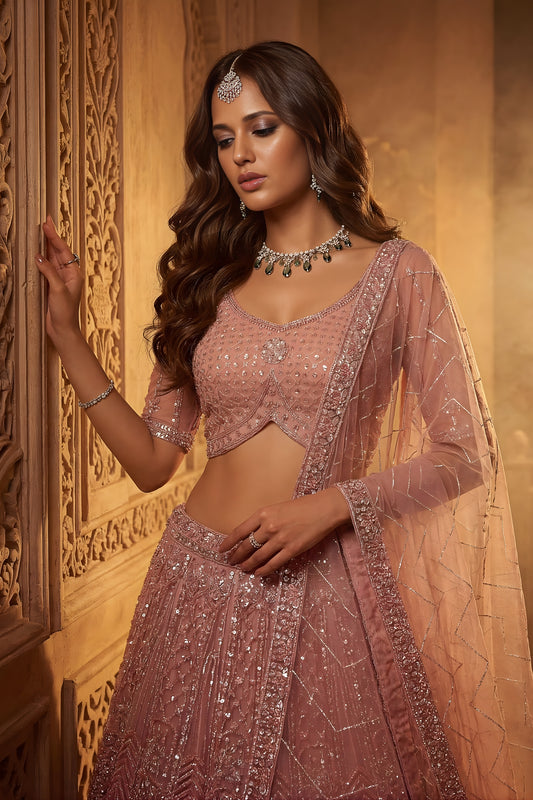 Lovely Pink Net Heavy Embroidered Lehenga Choli with Designer Dupatta for Wedding