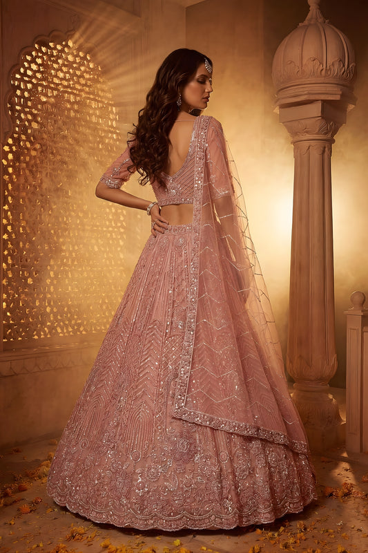 Lovely Pink Net Heavy Embroidered Lehenga Choli with Designer Dupatta for Wedding