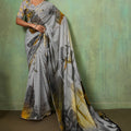 Grey Digital Printed Georgette Saree with Abstract Designer Pattern