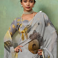 Grey Digital Printed Georgette Saree with Abstract Designer Pattern