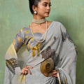Grey Digital Printed Georgette Saree with Abstract Designer Pattern