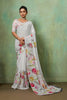  White Floral Digital Printed Georgette Saree Matching Printed Blouse