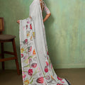 White Floral Digital Printed Georgette Saree Matching Printed Blouse