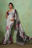 Grey Abstract Digital Printed Georgette Saree with Pink Designer