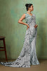 Grey Georgette Saree Black Nature Digital Print Designer Blouse