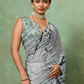 Grey Georgette Saree Black Nature Digital Print Designer Blouse