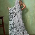 Grey Georgette Saree Black Nature Digital Print Designer Blouse