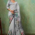 Grey Georgette Saree Multicolor Abstract Digital Print Designer Blouse 
