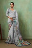 Grey Georgette Saree Multicolor Abstract Digital Print Designer Blouse 