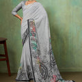 Grey Georgette Saree Multicolor Abstract Digital Print Designer Blouse