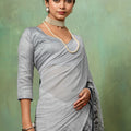 Grey Georgette Saree Multicolor Abstract Digital Print Designer Blouse