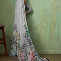 Grey Georgette Saree Multicolor Abstract Digital Print Designer Blouse