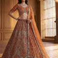 Royal Rust Orange Heavy Embroidered Lehenga Choli with Designer Net Dupatta for Wedding