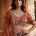Royal Rust Orange Heavy Embroidered Lehenga Choli with Designer Net Dupatta for Wedding