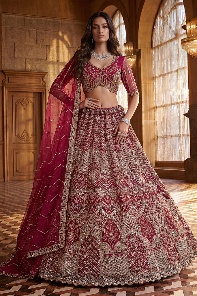 Stylish Rani Pink Heavy Embroidered Lehenga Choli with Designer Net Dupatta for Wedding