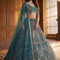 Elegant Teal Blue Heavy Embroidered Lehenga Choli with Designer Net Dupatta for Wedding