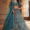 Elegant Teal Blue Heavy Embroidered Lehenga Choli with Designer Net Dupatta for Wedding