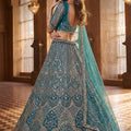 Elegant Teal Blue Heavy Embroidered Lehenga Choli with Designer Net Dupatta for Wedding