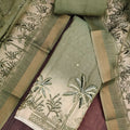 Elegant Pista Green Linen Cotton Semi-Stitched Straight Salwar Suit with Printed Dupatta