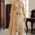 Traditional Peach Linen Cotton Semi-Stitched Straight Salwar Suit with Digital Printed Dupatta