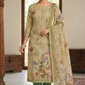 Graceful Pista Green Linen Cotton Semi-Stitched Straight Salwar Suit with Digital Printed Dupatta