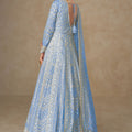 Royal Sky Blue Georgette Embroidered Gown Designer Dupatta for Wedding
