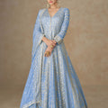 Royal Sky Blue Georgette Embroidered Anarkali Gown Designer Dupatta for Wedding