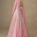 Beautiful Pink Georgette Embroidered Gown with Designer Dupatta for Wedding