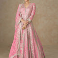 Beautiful Pink Georgette Embroidered Gown with Designer Dupatta for Wedding