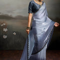 Elegant Grey Satin Silk Saree with Designer Lace Border for Party Wear