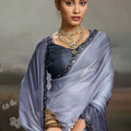 Elegant Grey Satin Silk Saree with Designer Lace Border for Party Wear