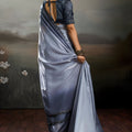 Elegant Grey Satin Silk Saree with Designer Lace Border for Party Wear