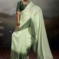 Beautiful Pista Green Satin Silk Saree with Designer Lace Border for Party Wear