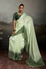 Beautiful Pista Green Satin Silk Saree with Designer Lace Border for Party Wear