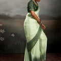 Beautiful Pista Green Satin Silk Saree with Designer Lace Border for Party Wear