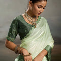Beautiful Pista Green Satin Silk Saree with Designer Lace Border for Party Wear