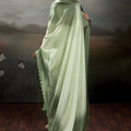 Beautiful Pista Green Satin Silk Saree with Designer Lace Border for Party Wear